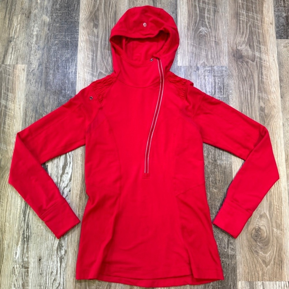 Lululemon Run For It Pullover Women 8 Currant Red Cross Train Pony Tail Hood - Picture 3 of 14